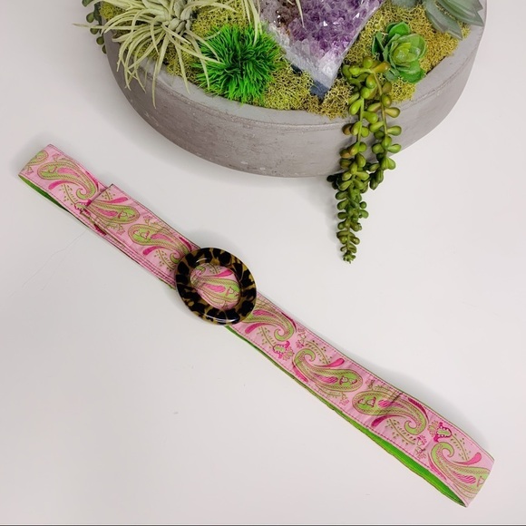 Vintage j crew Reversible Silk Embroidered Fabric belt women’s pink green - Picture 2 of 8